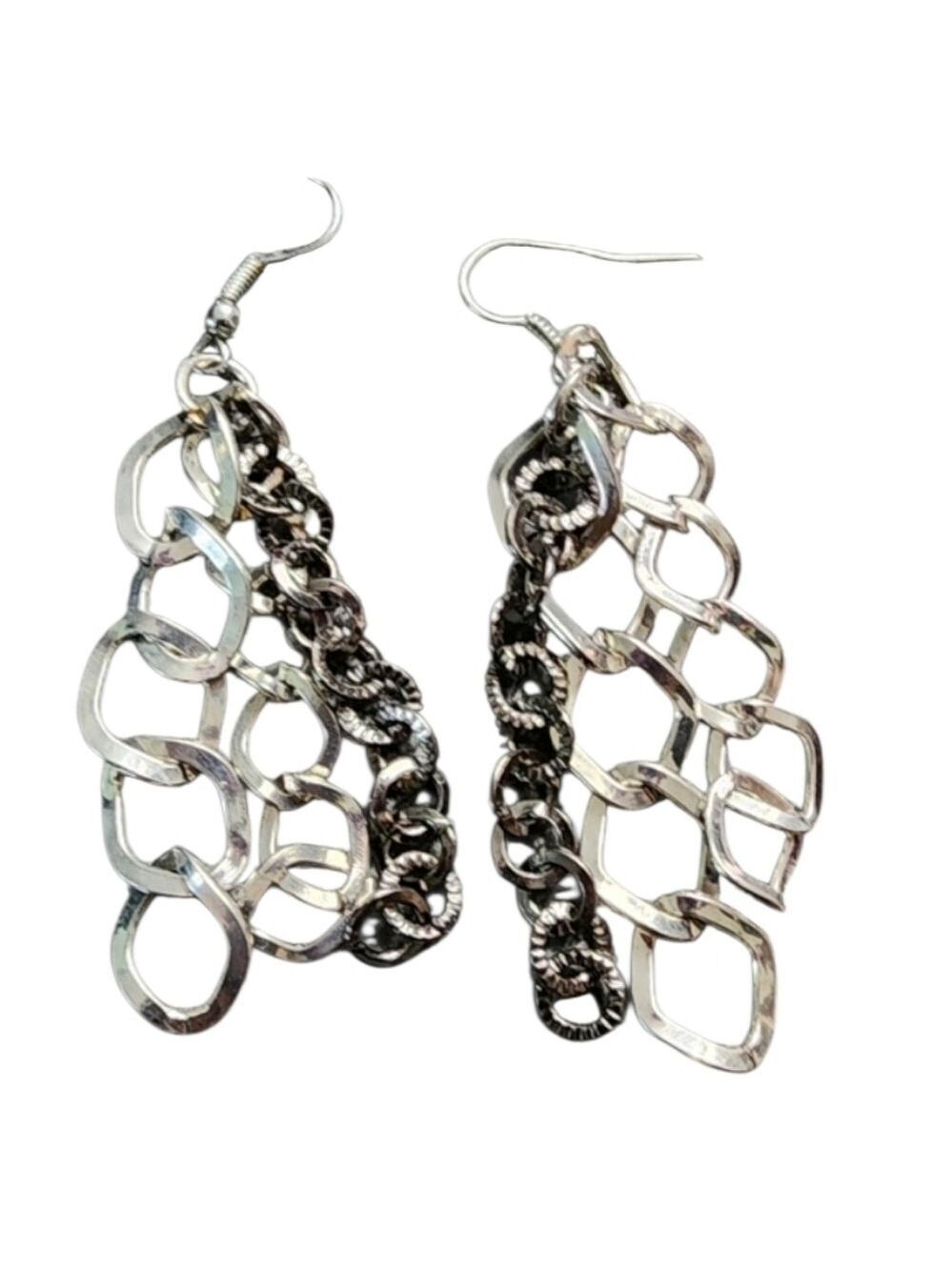 Silvertone & Black Cascading Chain Link Earrings